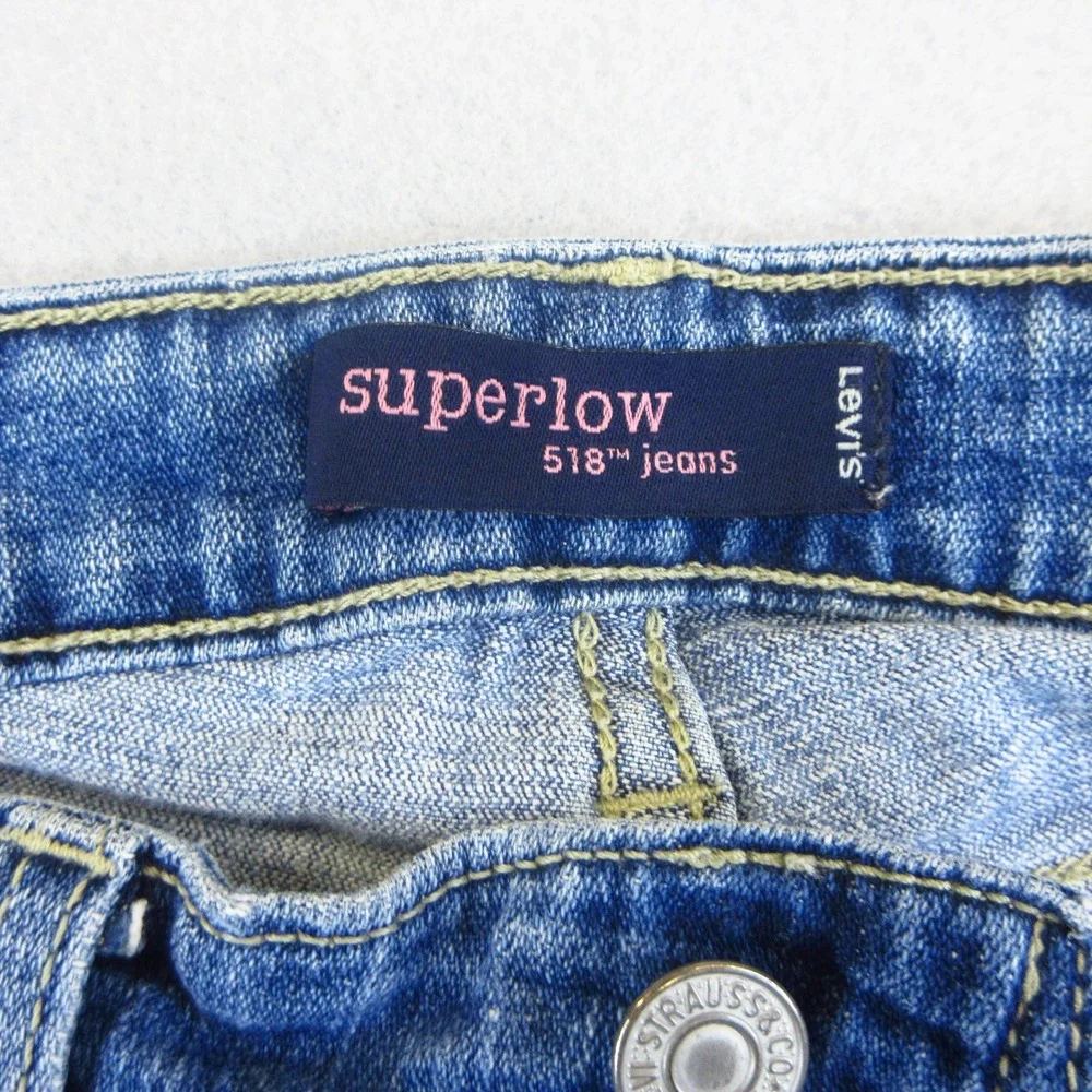 Levi's 518 Superlow Shorts Womens Size 3 Blue Denim Raw Hem Casual Low Rise